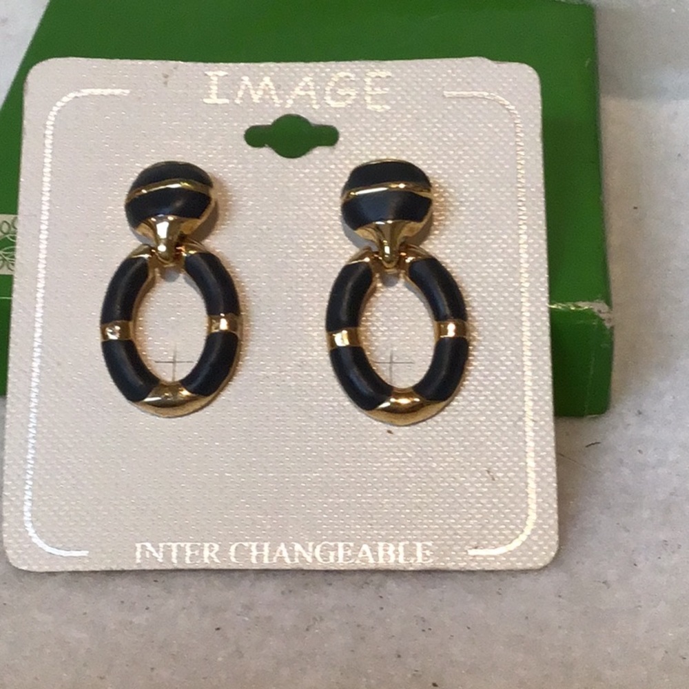 Image Dark Gray Stones in Gold Tone Pierced Earrings